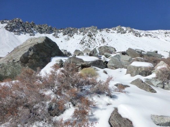 Looking up at the ridge from the base of Baldy Bowl.