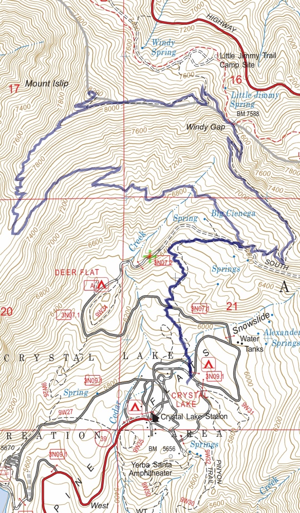 Hike #017 (Mt. Islip) track map using Backcountry Navigator (US Forest Service-2013 map) from my phone.