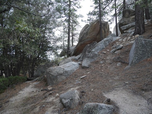 The view toward the large boulders. Stay to the right going around them.